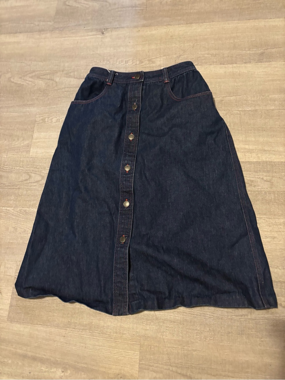 VTG Halston III Womens Sz 10 Blue Denim Button Midi Skirt Cotton cottage grandma